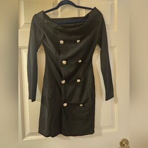 CBR Black Long Sleeve Double-Breasted Dress